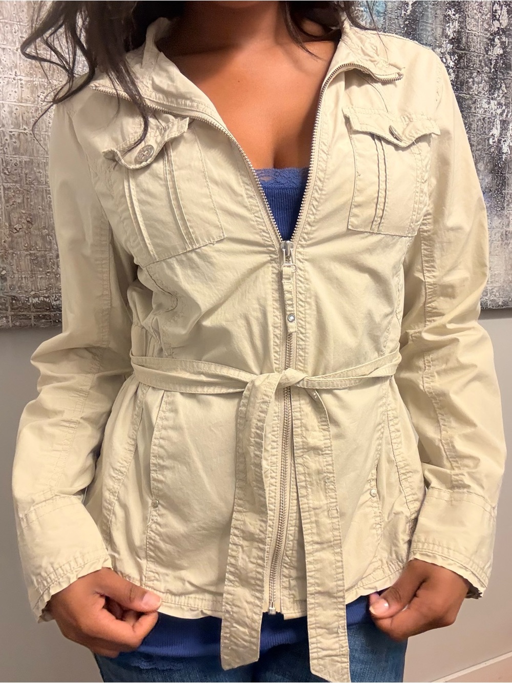 Vintage Utility Jacket with Waist Tie